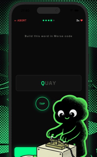 L’écran d’émission dans l’application MorseKit : on tape sur le manipulateur pour coder un mot