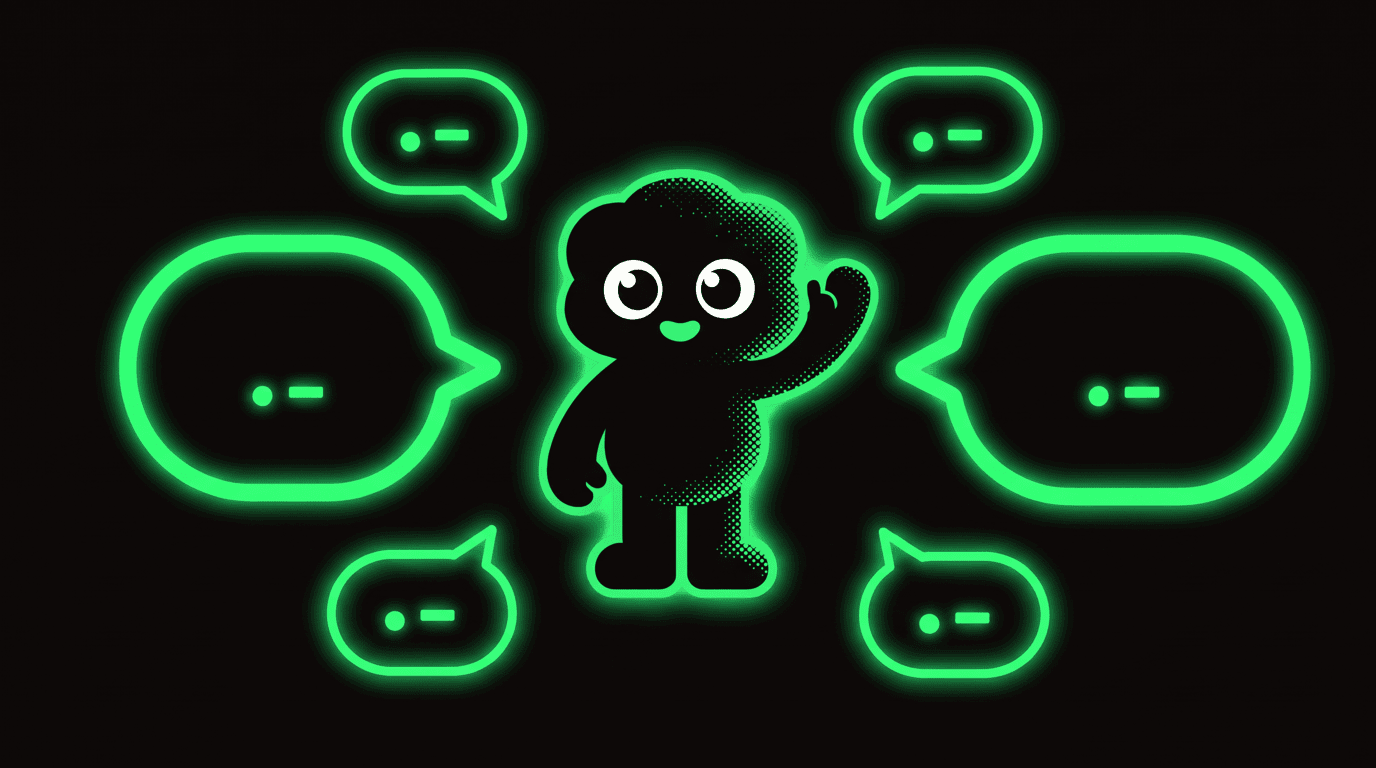 Speech bubbles around the mascot, each holding a morse dot and dash