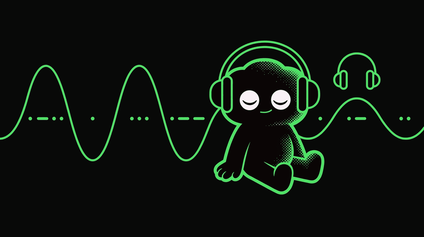 Mors mascot with headphones over a glowing neon-green sine wave, representing the 600 Hz Morse tone
